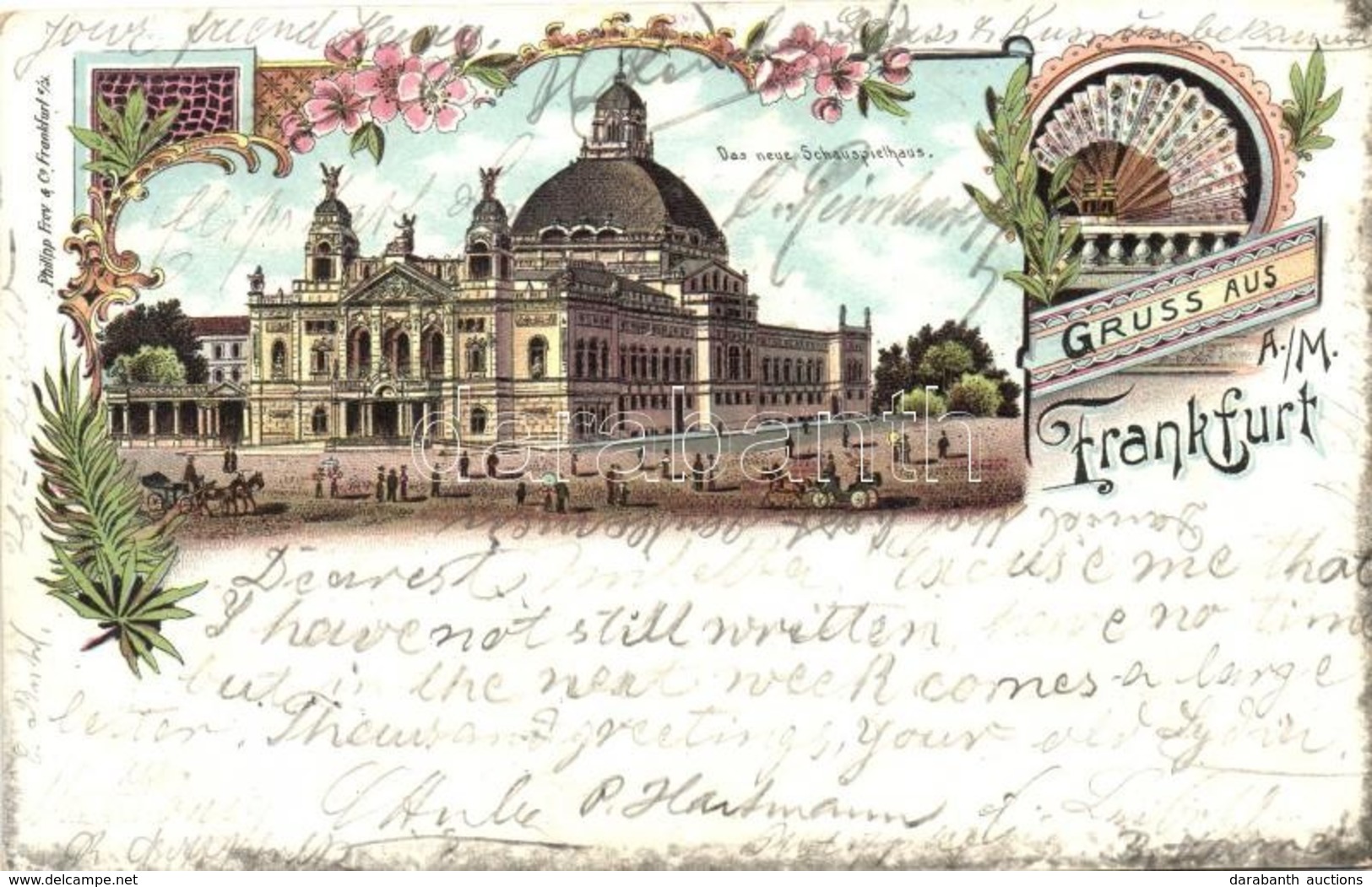 T3 1899 Frankfurt, Das Neue Schauspielhaus / Theatre, Floral, Art Nouveau Litho; Philipp Frey & Co. (EB) - Ohne Zuordnung