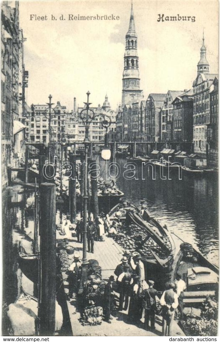 ** T1/T2 Hamburg, Fleet B. D. Reimersbrücke / Canal With Bridge, Church, Quay, Market Vendors - Sin Clasificación