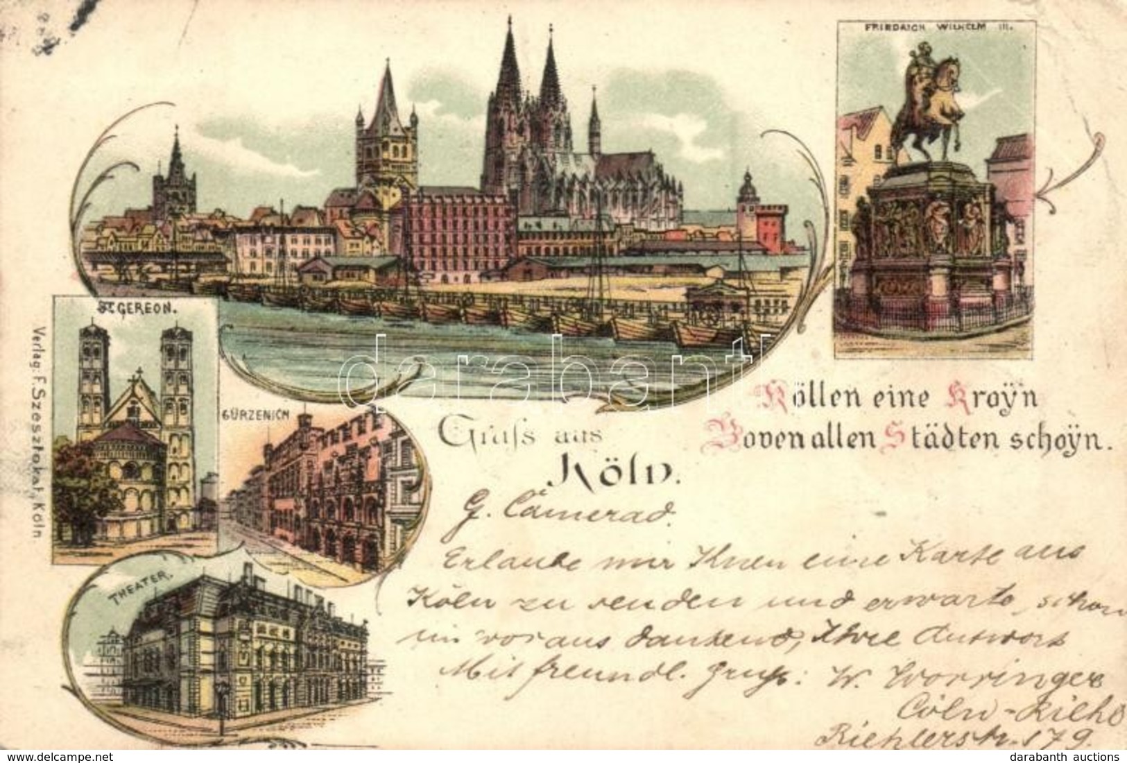 T2/T3 1896 (Vorläufer!) Köln, Cologne; Friedrich Wilhelm III., Gürzenich, Theater, St. Gereon / Monument, Theatre, Churc - Ohne Zuordnung