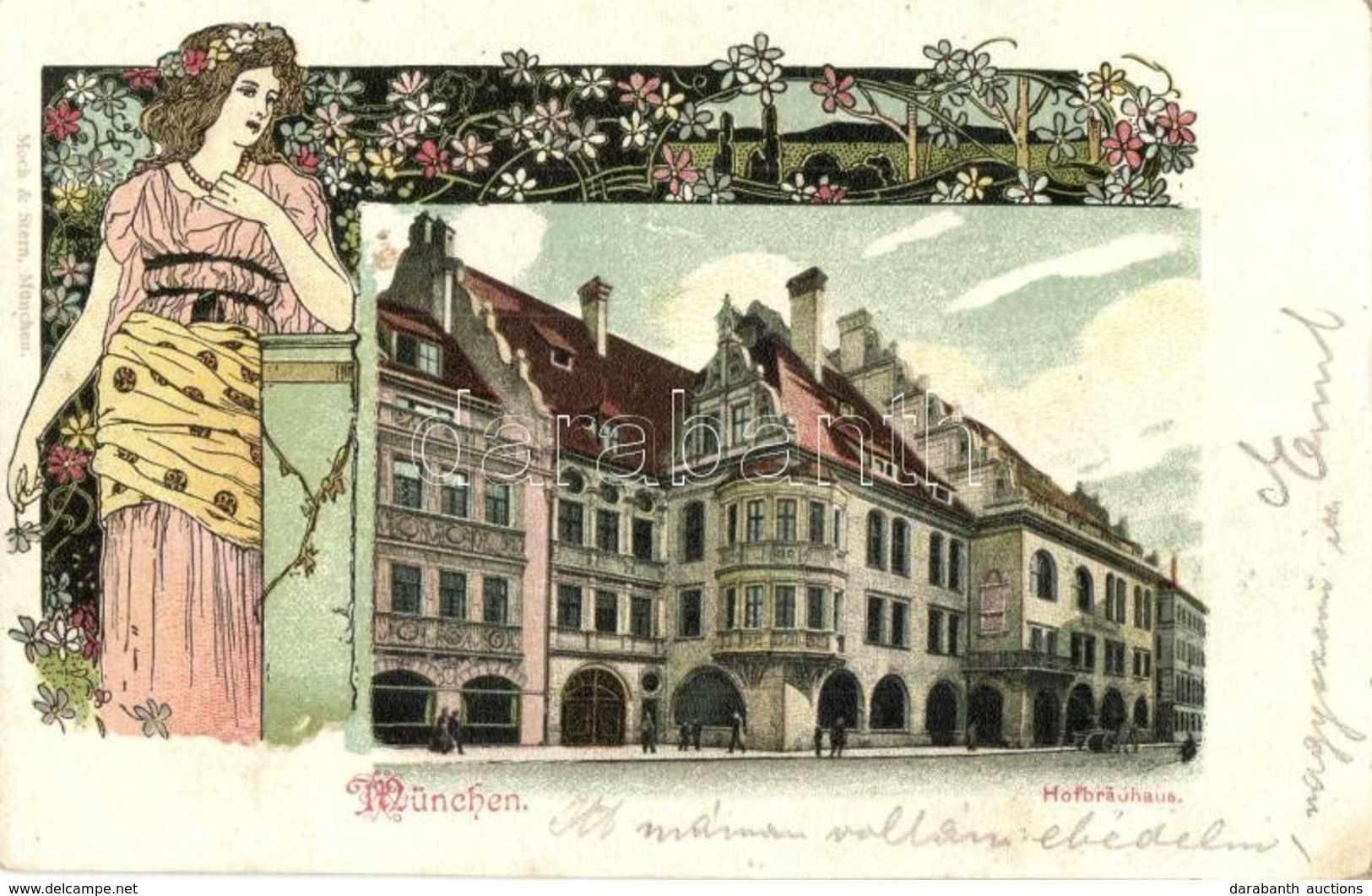 T2 München, Hofbräuhaus / Brewery, Beer Hall. Moch & Stern Art Nouveau, Floral Litho - Ohne Zuordnung