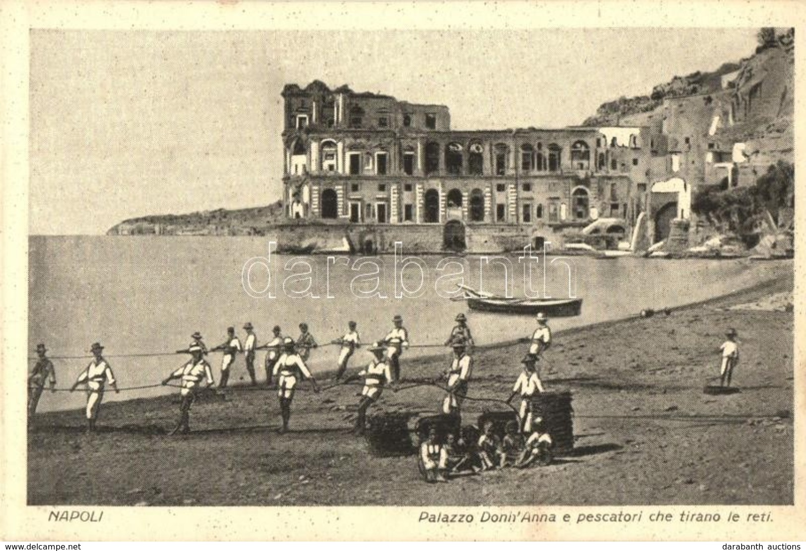 ** T2 Napoli, Naples; Palazzo Donn'Anna E Pescatori Che Tirano Le Reti / Villa Donn'Anna, Fishermen Pulling Their Nets - Unclassified