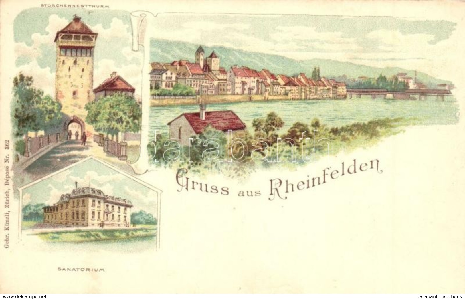 ** T2 Rheinfelden, Storchennestthurm, Sanatorium. Gebr. Künzli Nr. 362. Litho - Unclassified