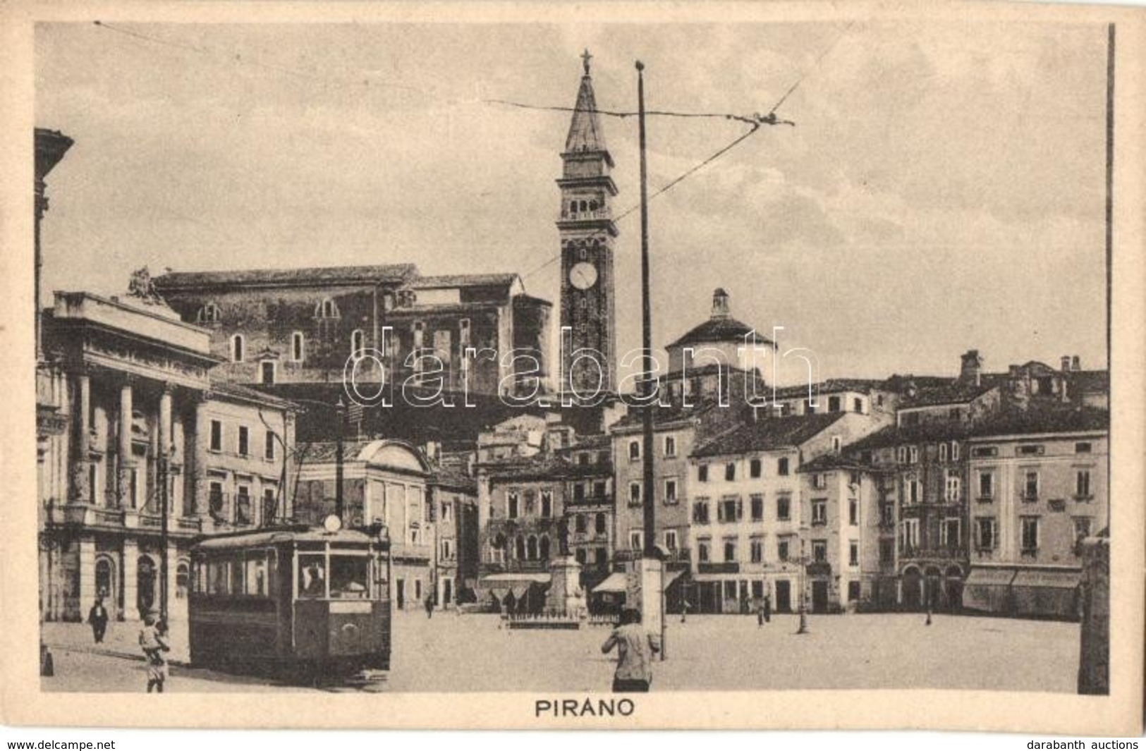 ** T1 Piran, Pirano; Piazza Tartini / Square, Tram, Shops - Ohne Zuordnung