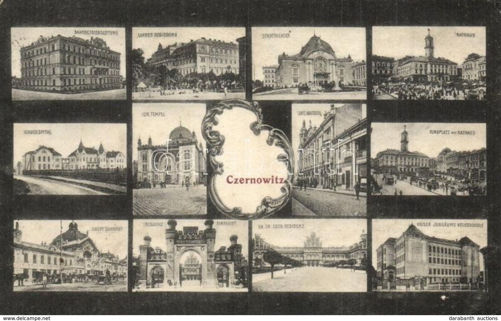 T2/T3 Chernivtsi, Czernowitz; Mosaic Postcard With Synagogue. Josef Gottlieb (EK) - Sin Clasificación