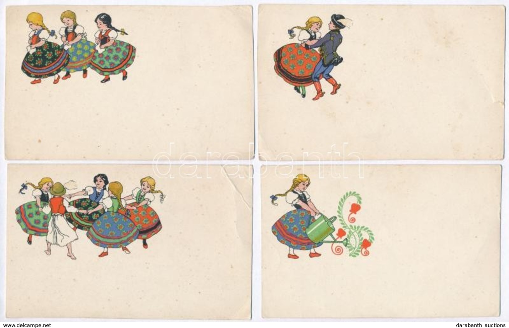 ** 4 Db RÉGI Magyar Grafikai Folklór Lap / 4 Old Hungarian Graphic Folklore Postcards - Ohne Zuordnung