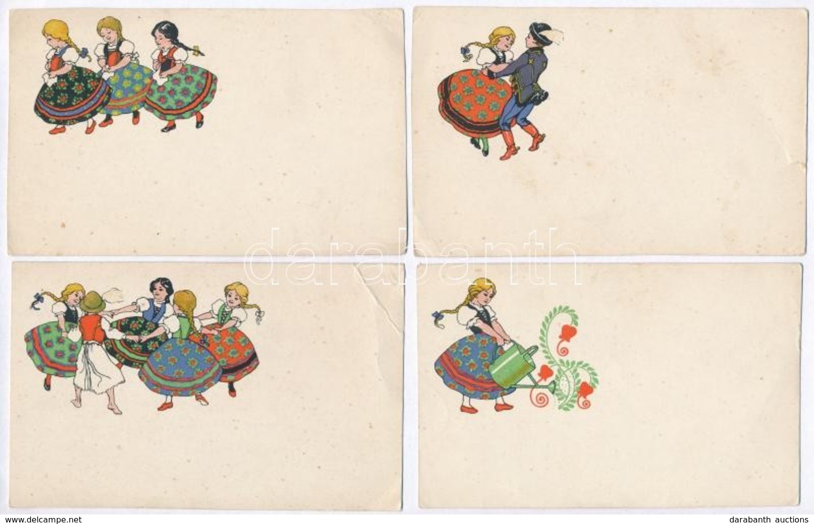 ** 4 Db RÉGI Magyar Grafikai Folklór Lap / 4 Old Hungarian Graphic Folklore Postcards - Sin Clasificación