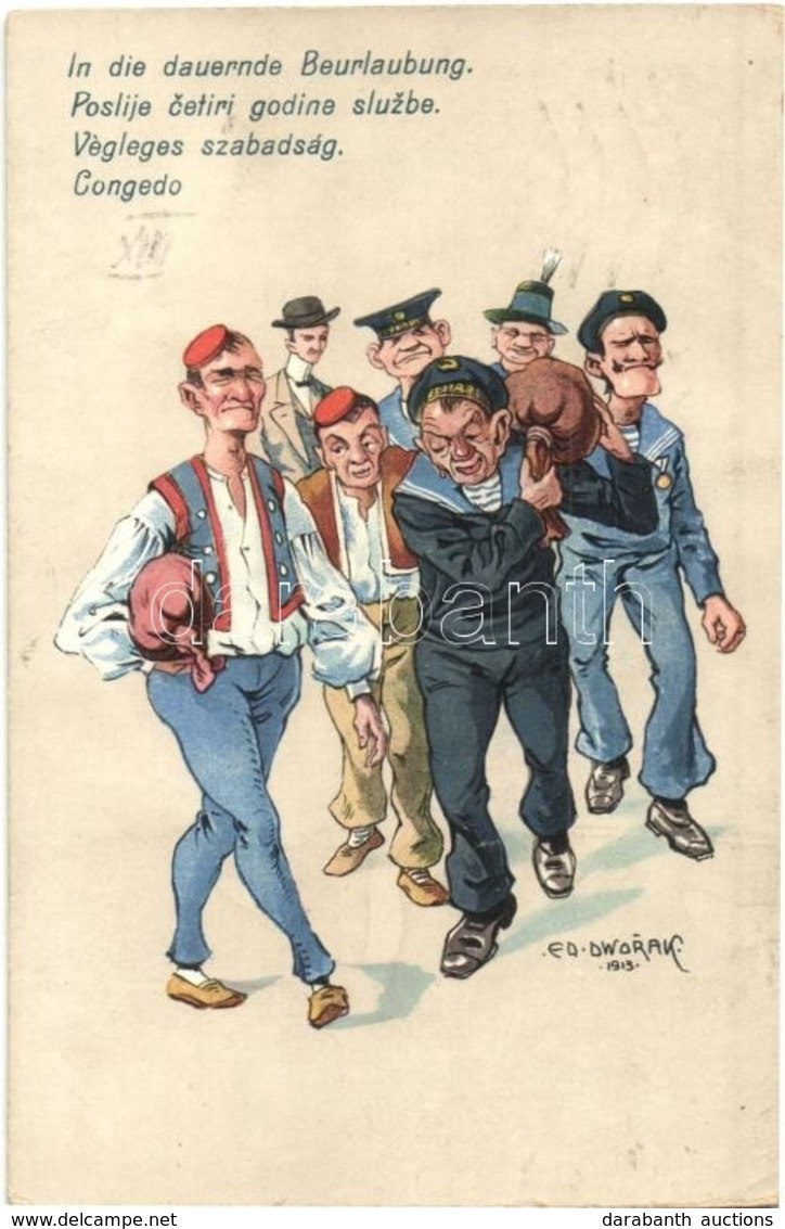 * T3/T4 Végleges Szabadság / In Die Dauernde Beurlaubung / K.u.K. Kriegsmarine Mariners Humour Art Postcard. C. Fano 33. - Unclassified