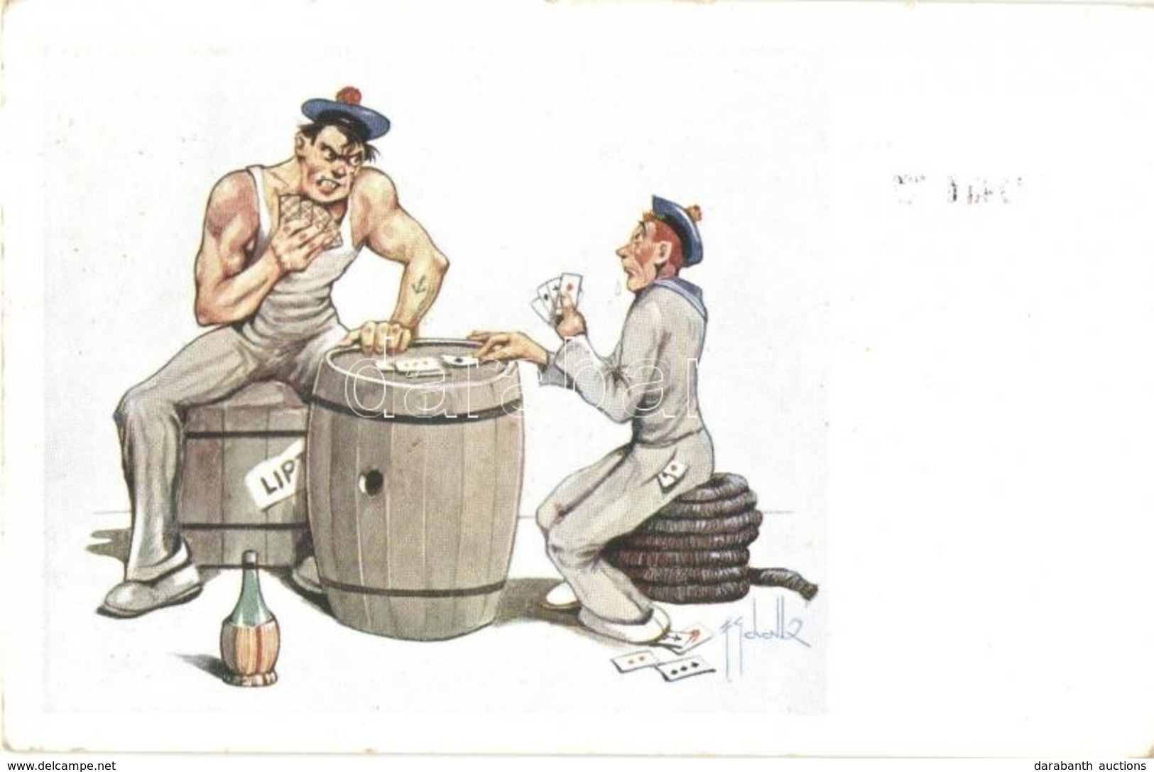 T2/T3 Czech Mariners Playing Card Game. Humour Art Postcard. Hospodárské Pomoci S: F. Schenk - Unclassified