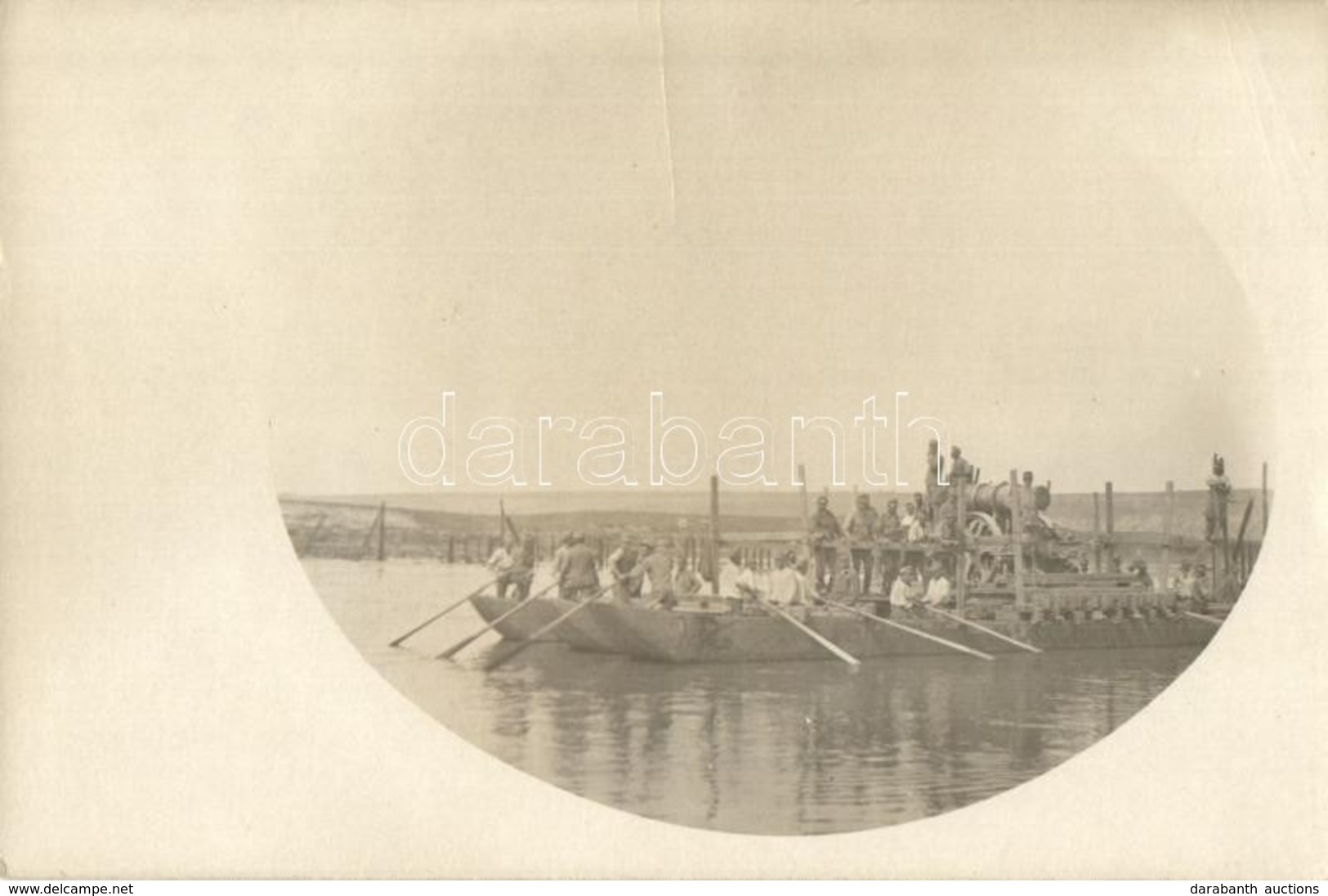 ** T2/T3 Ágyúszállítás A Folyón, Pontonhíd építés, Els? Világháborús Osztrák-magyar Katonák /  Cannon Transported On Boa - Sin Clasificación