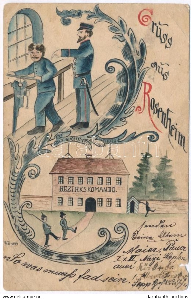 T4 ~1900 Gruss Aus Rosenheim, Bezirkskommando / German Military Art Postcard. Hand-painted Art Nouveau (b) - Ohne Zuordnung