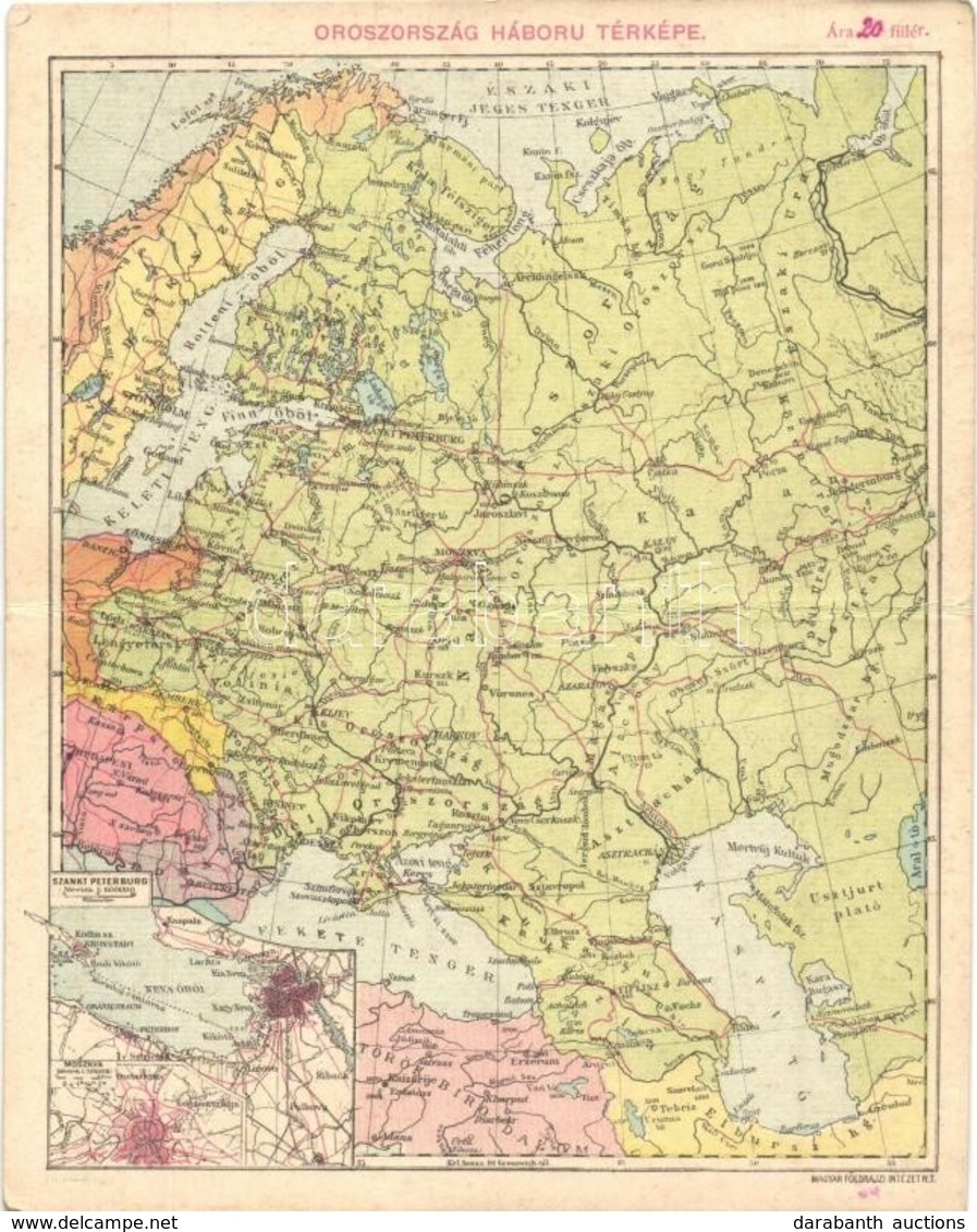 ** T2/T3 Oroszország Háborús Térképe, Kihajtható Képeslap / WWI Era Russian War Map, Foldable Postcard (EK) - Sin Clasificación