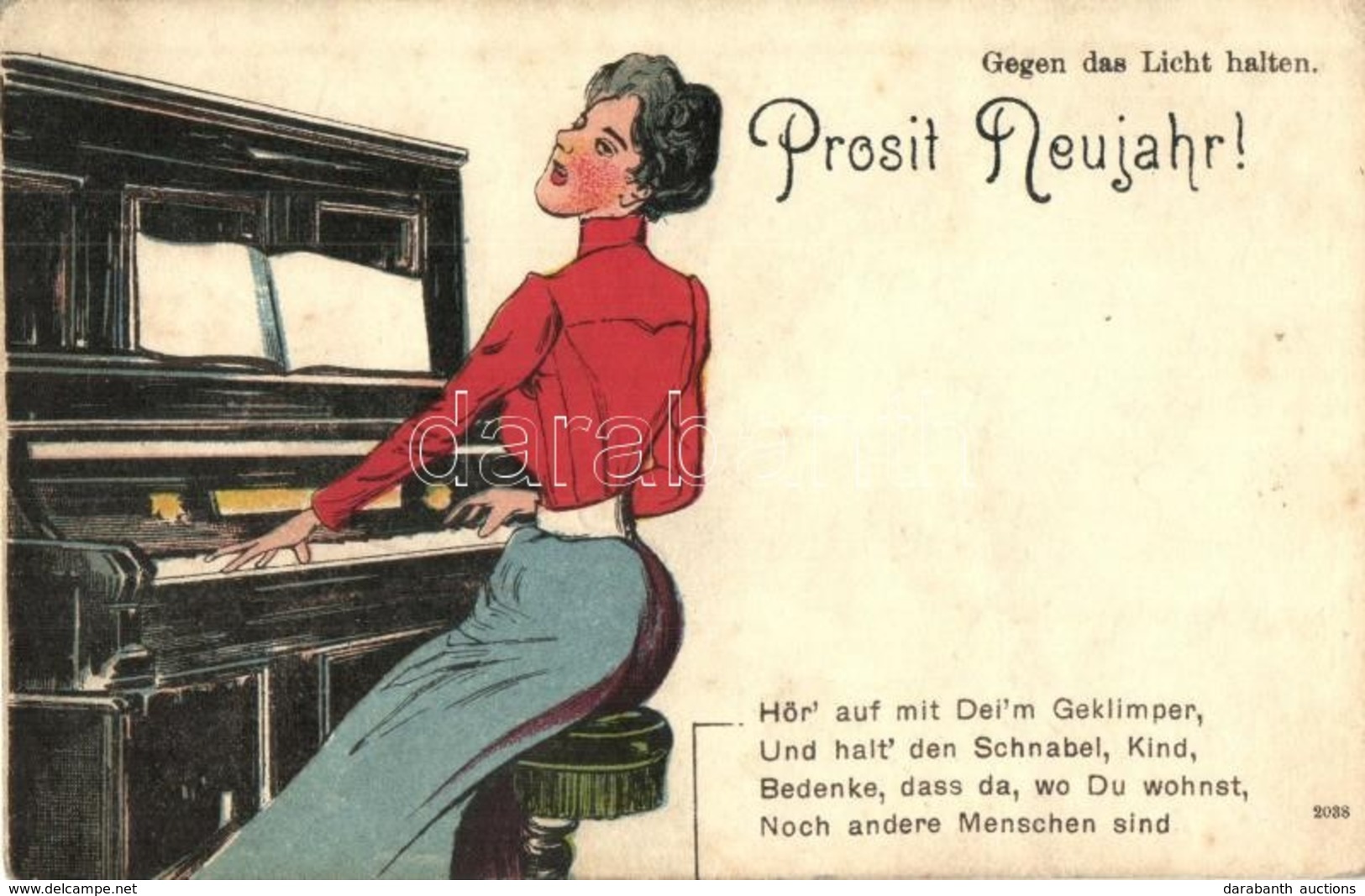 * T2 'Prosit Neujahr' / New Year, Lady With Piano Hold To Light, Litho - Ohne Zuordnung