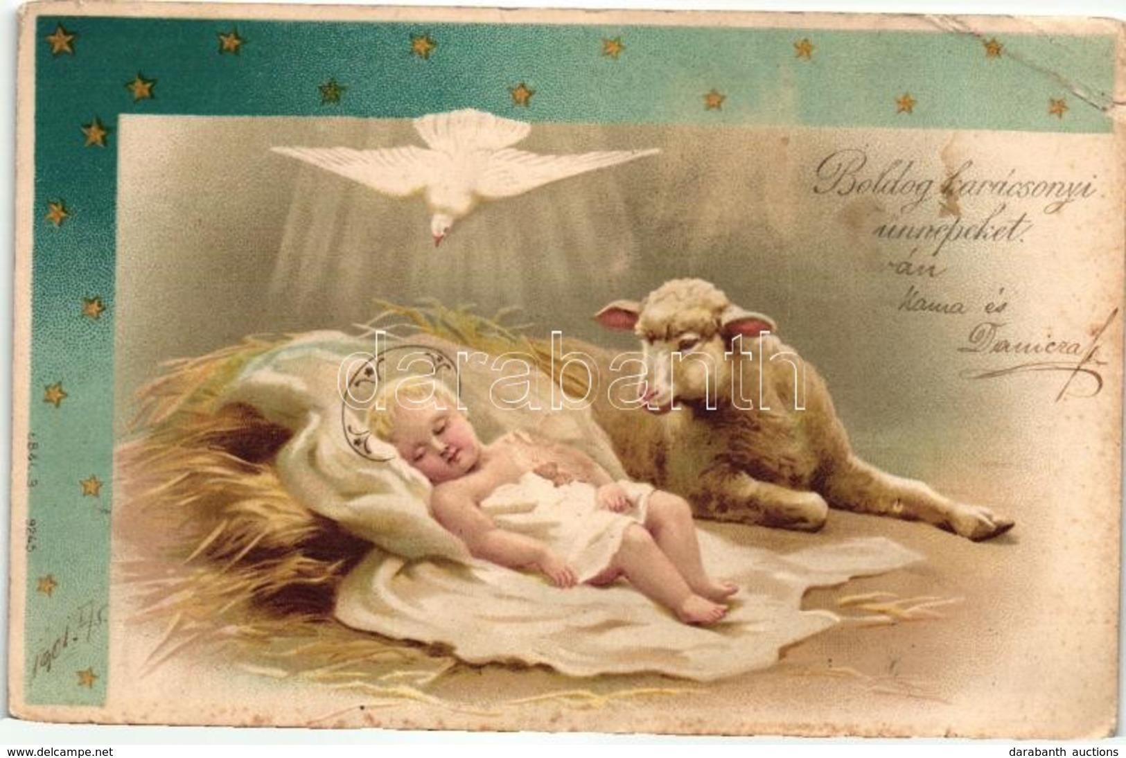 T3 Christmas, Jesus, Lamb, Dove, Stars, Litho (small Tear) - Unclassified