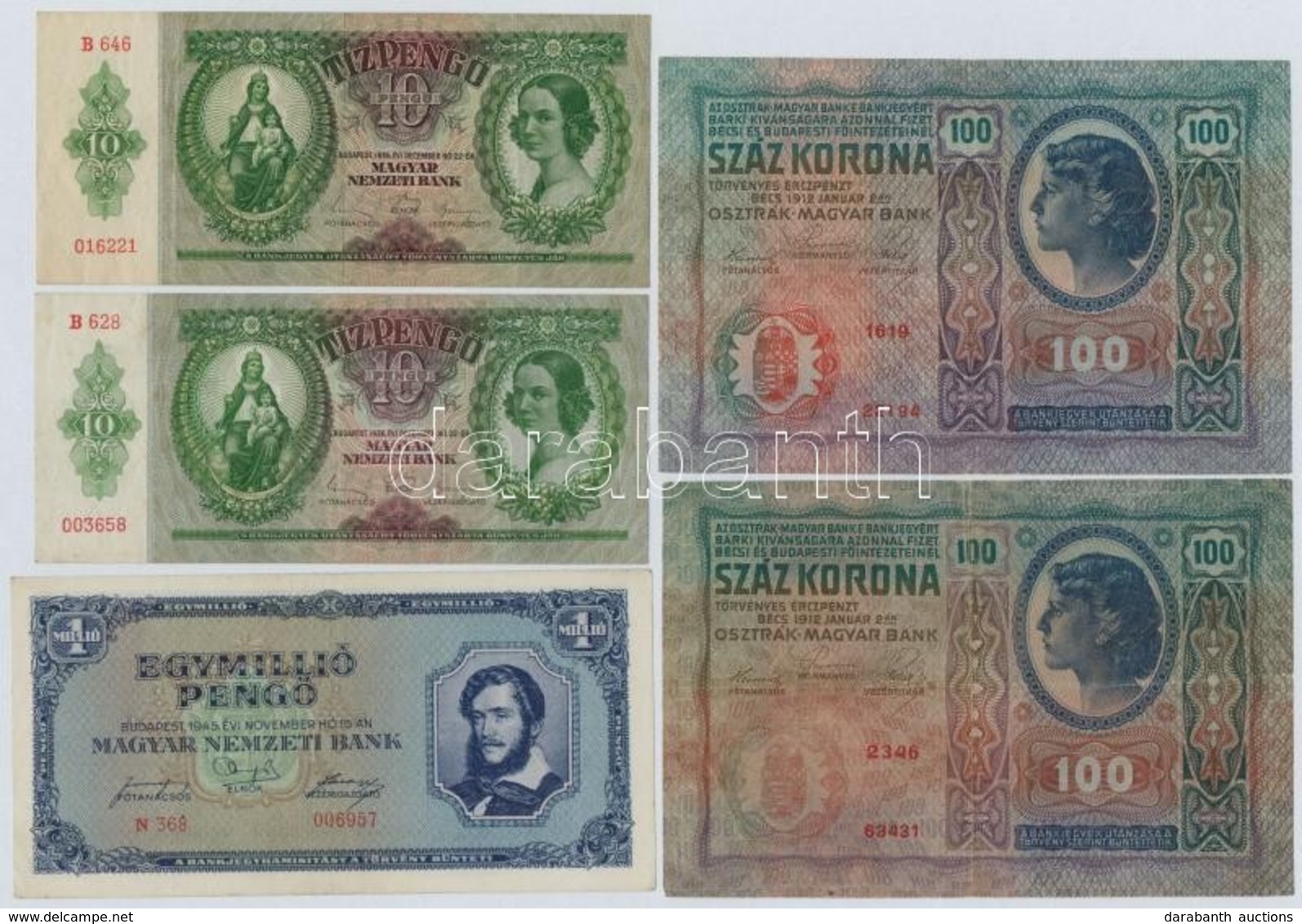 8db-os Vegyes Magyar Korona és Peng? Bankjegy Tétel, Közte 1912. 100K (2x) T:III - Sin Clasificación