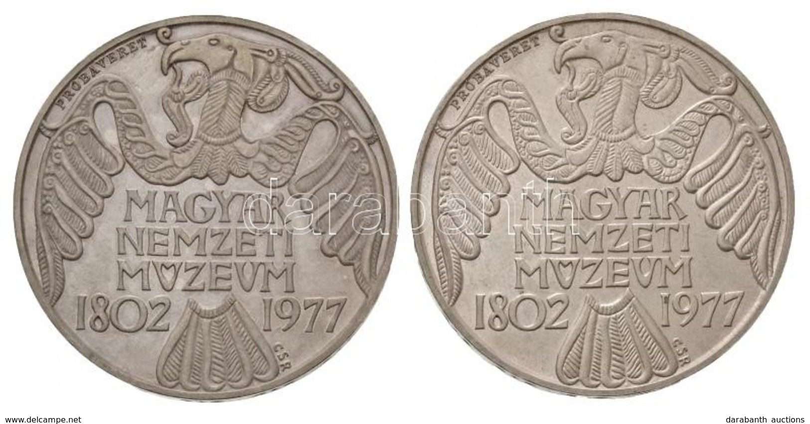 1977. 200Ft Ag 'Magyar Nemzeti Múzeum / Sólyom' (2xklf) Jelzett Próbaveret Tervezet Pár, 'PRÓBAVERET' A Hátlap Bal Fels? - Sin Clasificación