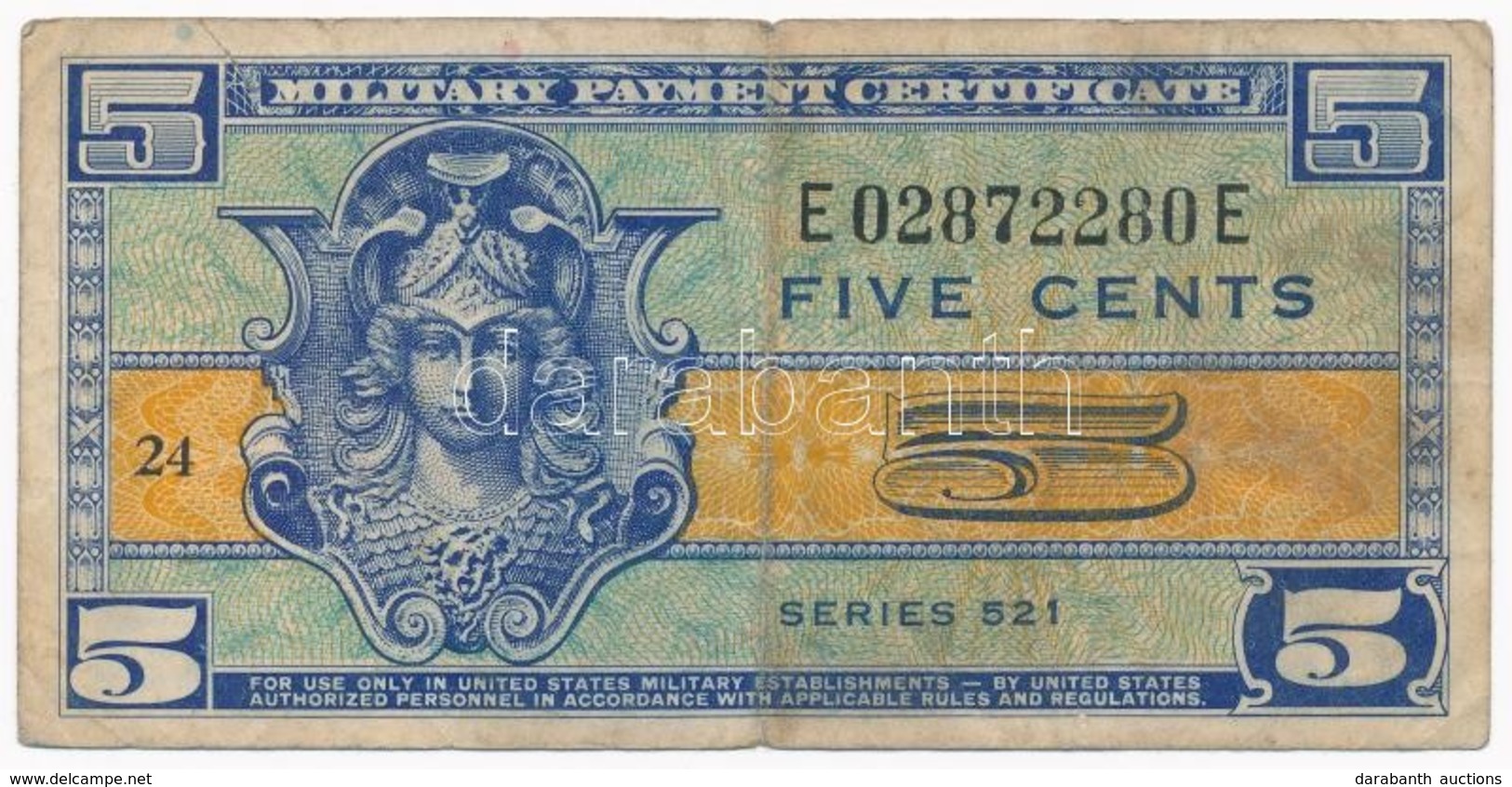Amerikai Egyesült Államok / Katonai Kiadás 1954-1958. 5c T:III,III-
USA / Military Payment Certificate 1954-1958. 5 Cent - Ohne Zuordnung