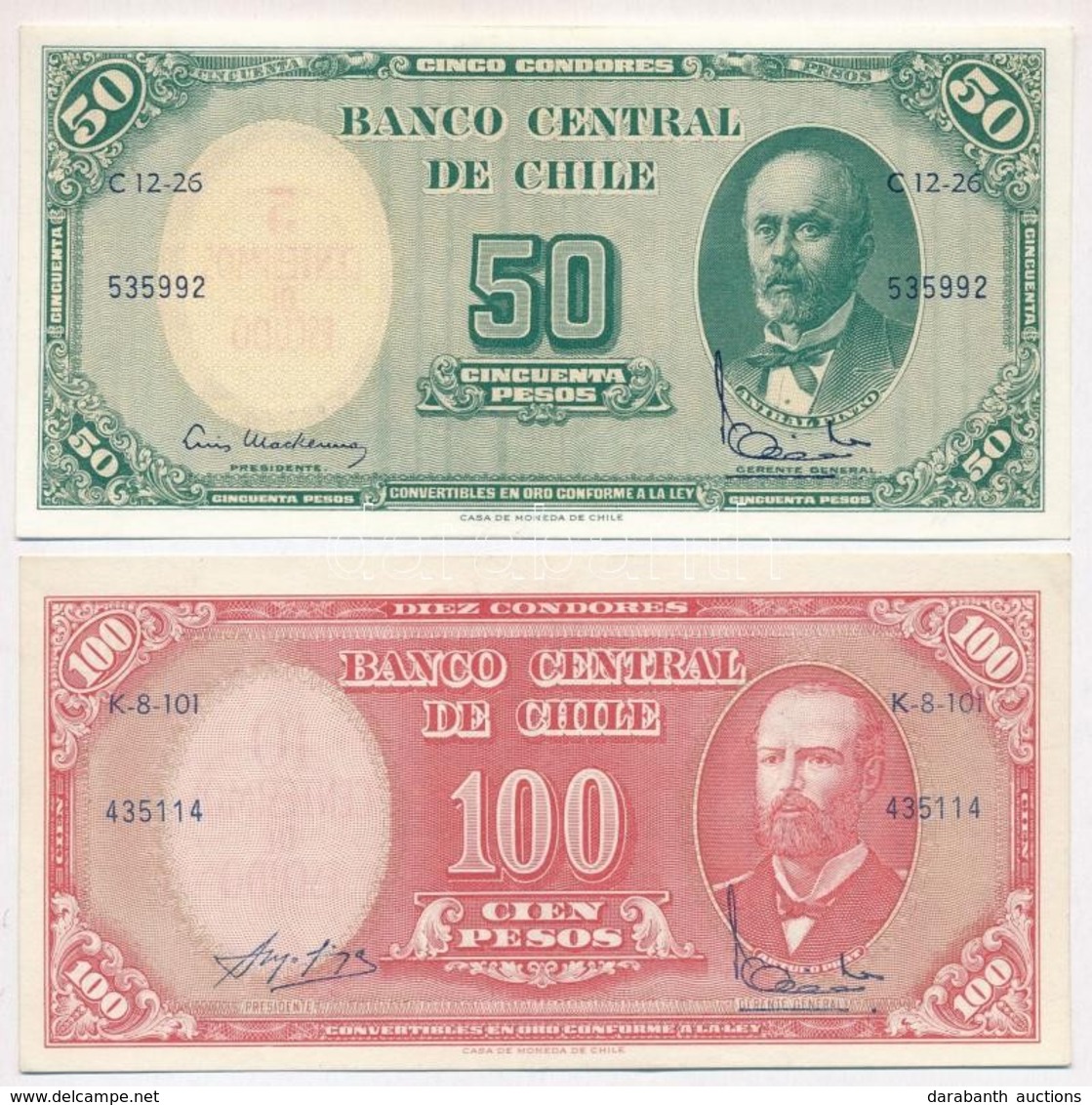 Chile 1960-1961. 50P '5 CENTESIMOS'  Felülbélyegzéssel + 100P '10 CENTESIMOS' Felülbélyegzéssel T:I,I- Ragasztónyom
Chil - Ohne Zuordnung