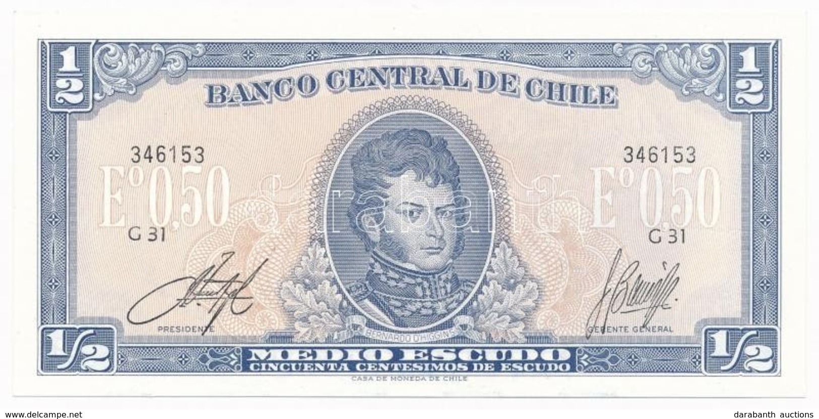 Chile ~1960. 1/2E T:I
Chile ~1960. 1/2 Escudo C:UNC
Krause 134A - Sin Clasificación