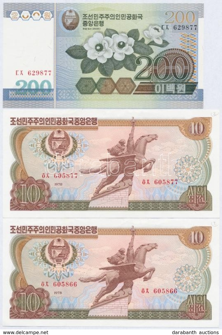 Észak-Korea 1978. 10W (2x) + 1992. 100W + 2005. 200W (2x) Sorszámkövet?k + 2006. 5000W T:I-
North Korea 1978. 10 Won (2x - Ohne Zuordnung