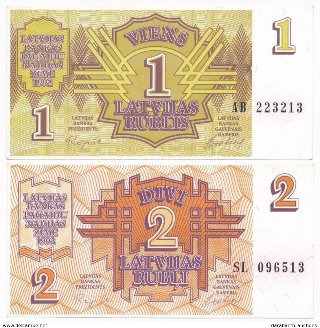 Lettország 1992. 1R + 2R T:I 
Latvia 1992. 1 Rublis + 2 Rublis C:UNC 
Krause 35.,36. - Ohne Zuordnung