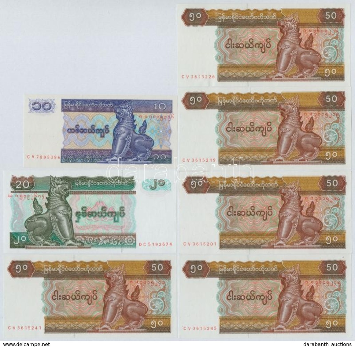 Mianmar 1994. 20K + 1996. 10K + 1997. 50K (5x) T:I
Myanmar 1994. 20 Kyats + 1996. 10 Kyats + 1997. 50 Kyats (5x) C:UNC - Ohne Zuordnung