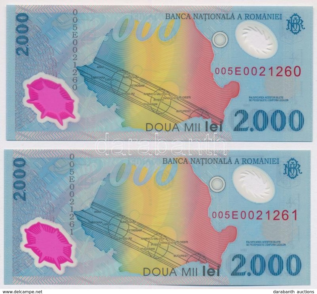 Románia 1999. 2000L 'Napfogyatkozás' (2x) Sorszámkövet?k T:I
Romania 1999. 2000 Lei 'Solar Eclipse' (2x) Sequential Seri - Ohne Zuordnung