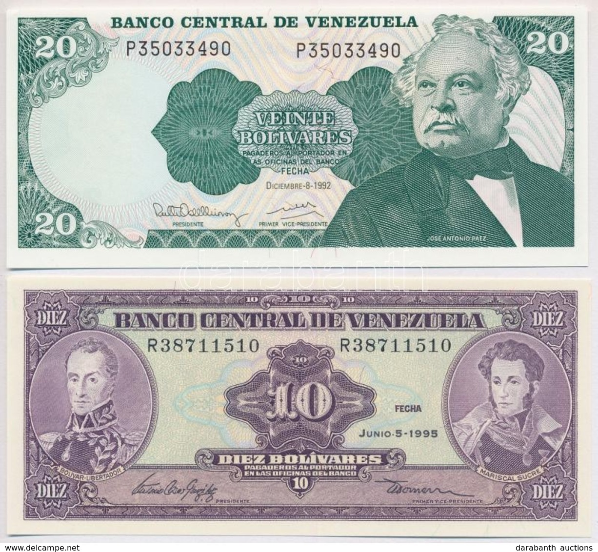 Venezuela 1992. 20B + 1995. 10B T:I
Venezuela 1992. 20 Bolivares + 1995. 10 Bolivares C:UNC - Sin Clasificación