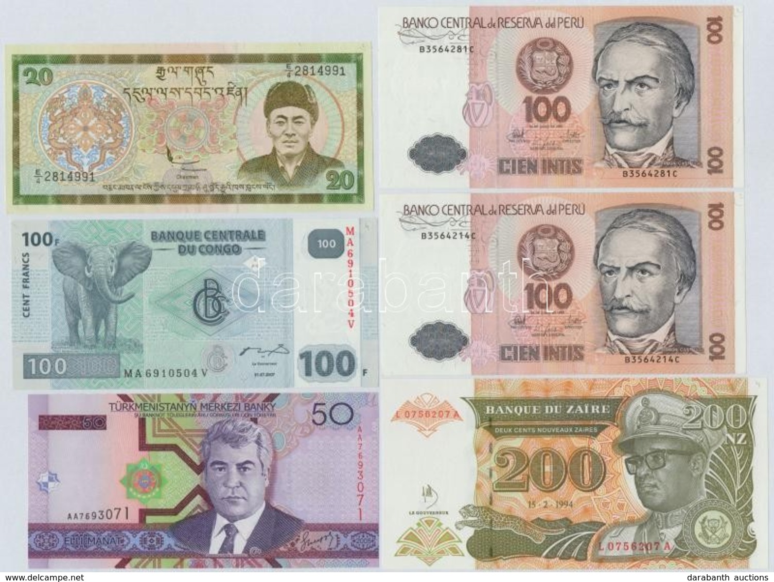 10db-os Vegyes Külföldi Bankjegy érdekesebb Darabokkal, Közte Bhután, Peru, Türkmenisztán, Zaire T:I-III
10pcs Of Variou - Ohne Zuordnung