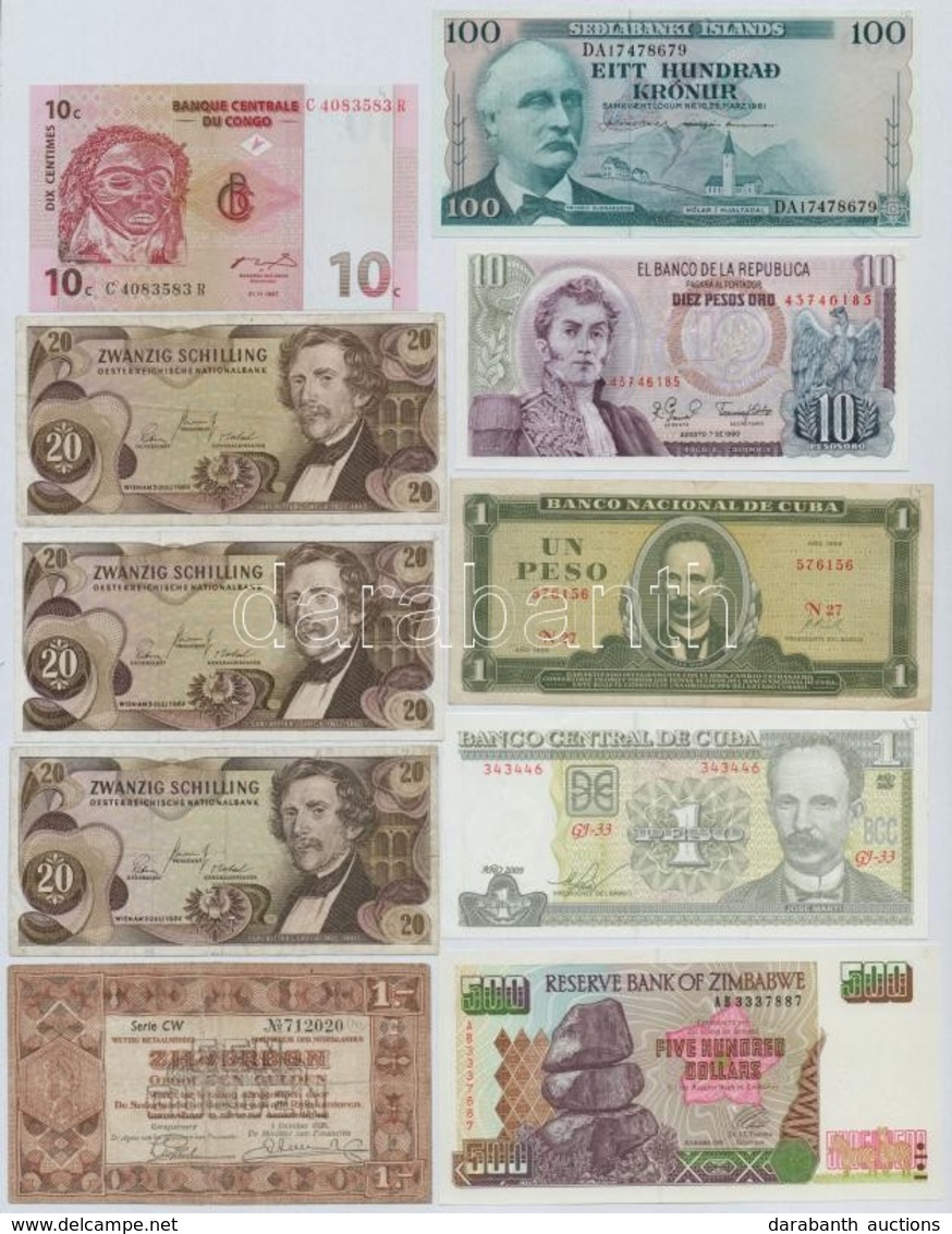 10db-os Vegyes Külföldi Bankjegy Tétel érdekesebb Darabokkal, Közte Ausztria, Izland, Kuba, Zimbabwe T:I,I-,III
10pcs Of - Ohne Zuordnung