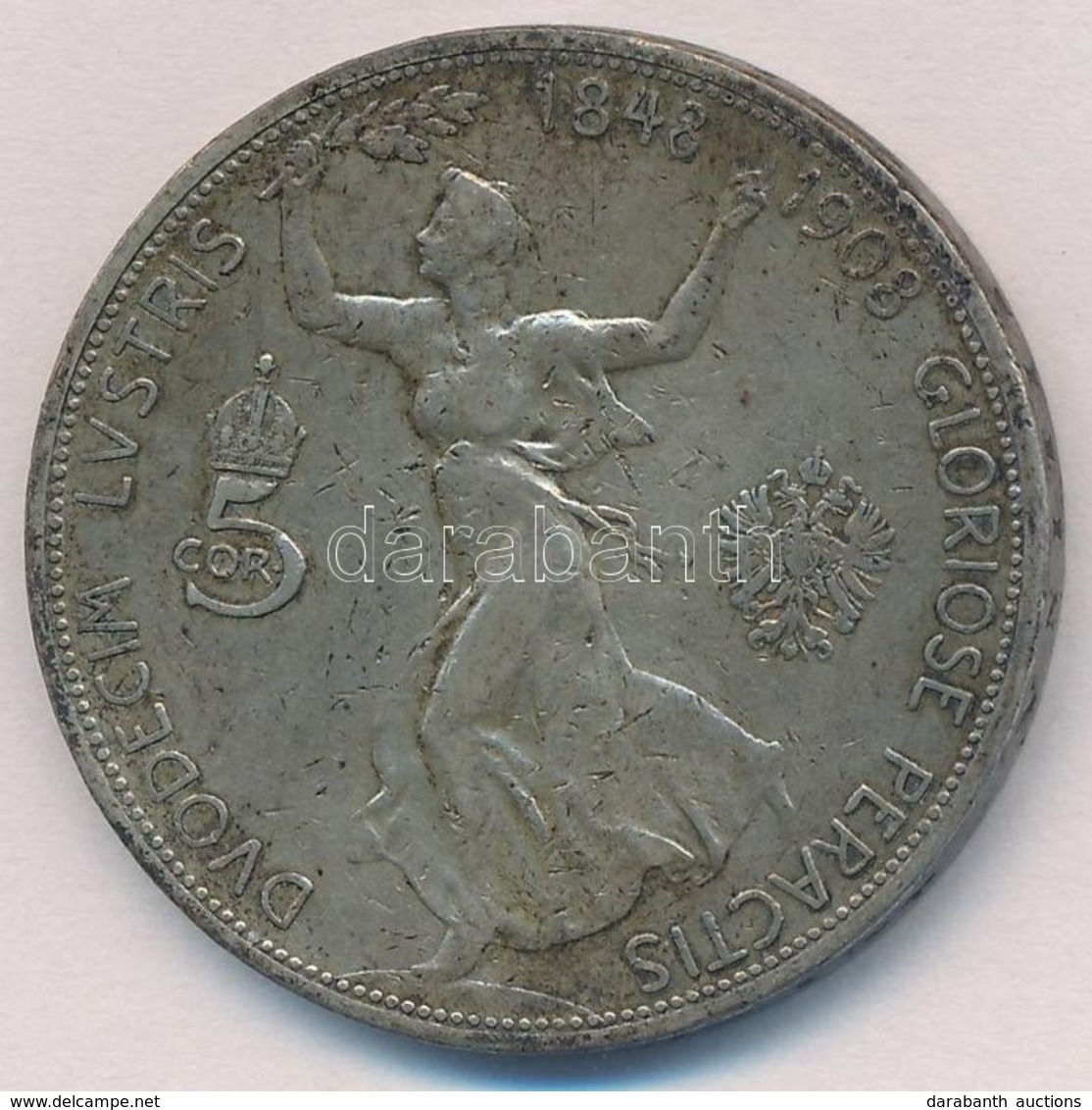 Ausztria 1908. 5K Ag 'Ferenc József - Jubileum' T:2- Patina, Ph.
Austria 1908. 5 Corona Ag 'Franz Joseph - Jubilee' C:VF - Sin Clasificación