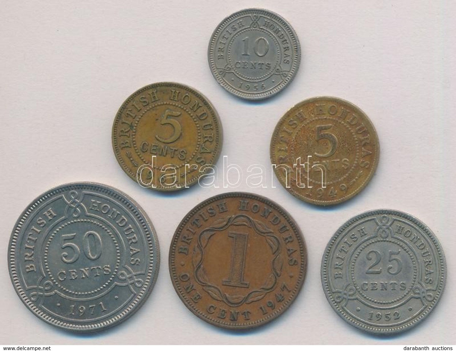 Brit-Honduras 1947-1971. 1c-50c (6xklf) T:1-,2,2-
British Honduras 1947-1971. 1 Cent - 50 Cents (6xdiff) C:AU,XF,VF - Sin Clasificación