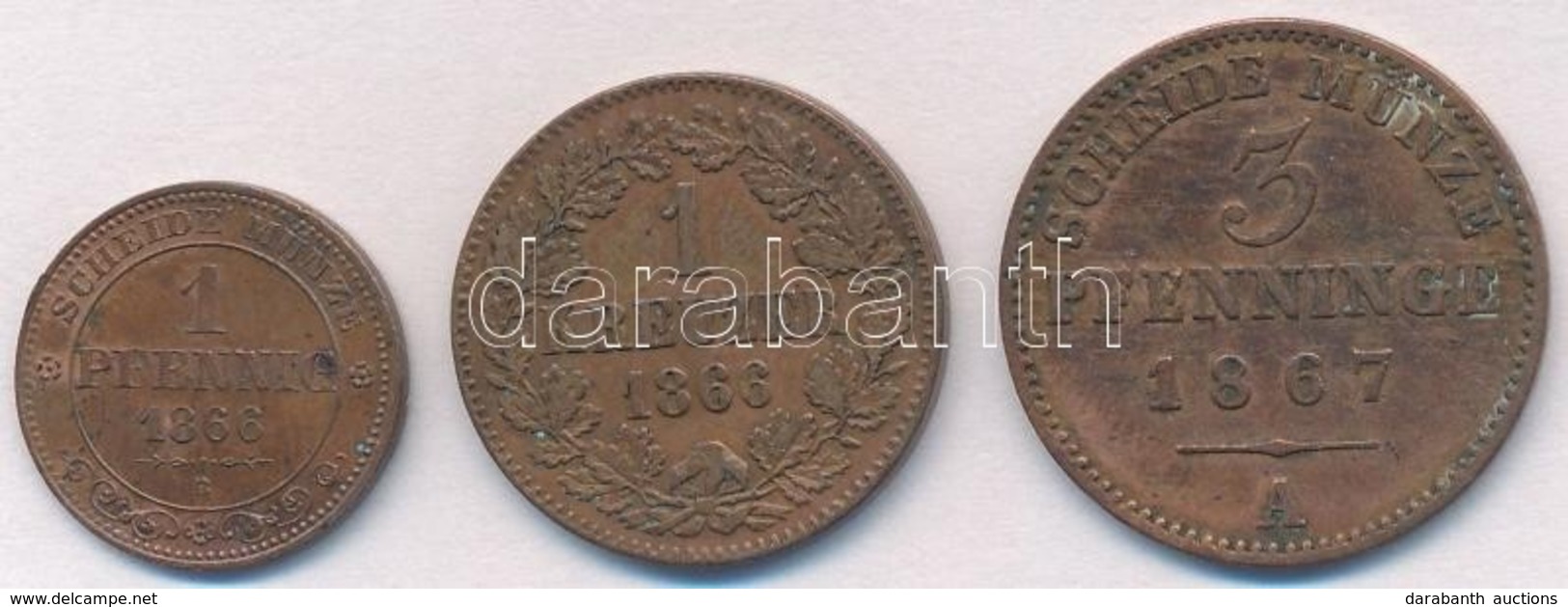 Német Államok / Szászország 1866B 1pf Cu + Baden 1866. 1kr Cu + Poroszország 1867A 3pf Cu T:2-3
German States / Saxony 1 - Sin Clasificación