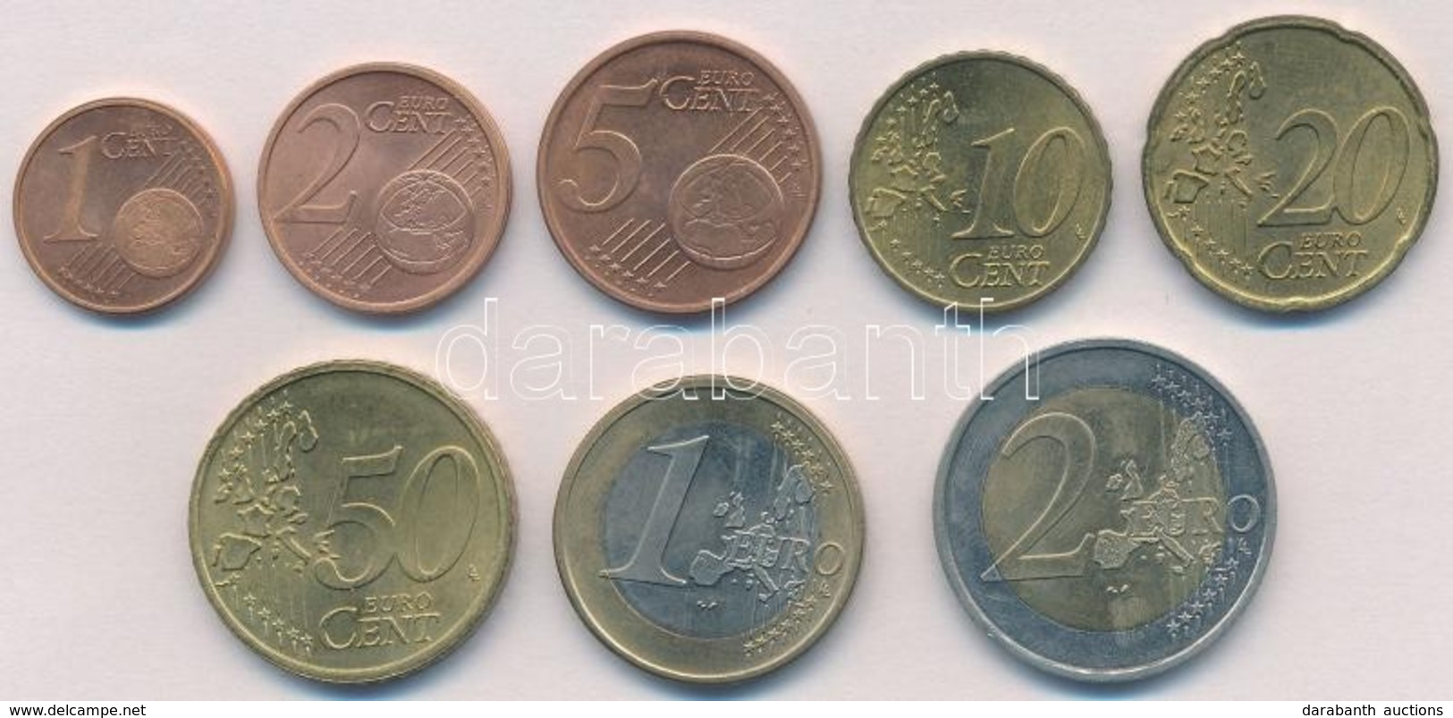 Németország 2002D 1c-2E (8xklf) Forgalmi Sor T:1-,2
Germany 2002D 1 Cent - 2 Euro (8xdiff) Coin Set C:AU,XF - Sin Clasificación