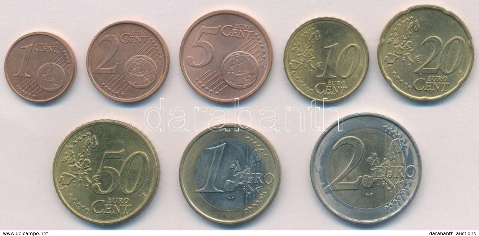 Németország 2002J 1c-2E (8xklf) Forgalmi Sor T:2
Germany 2002J 1 Cent - 2 Euro (8xdiff) Coin Set C:XF - Sin Clasificación