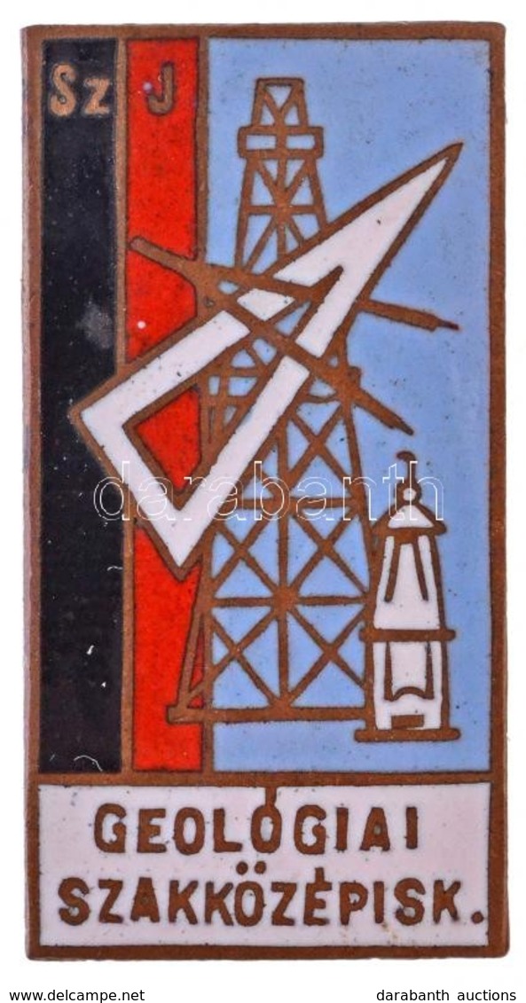 ~1960-1970. 'Geológiai Szakközépiskoal' Zománcozott Jelvény (17x33mm) T:2 - Ohne Zuordnung