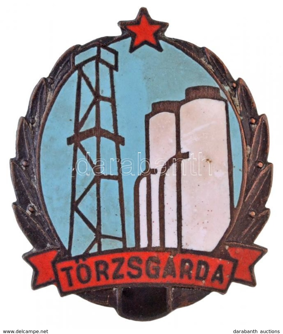 ~1960-1970. 'Olajipari Törzsgárda' Zománcozott Fém Jelvény, Hátoldalán '2544' Sorszám (32x40mm) T:2 - Sin Clasificación