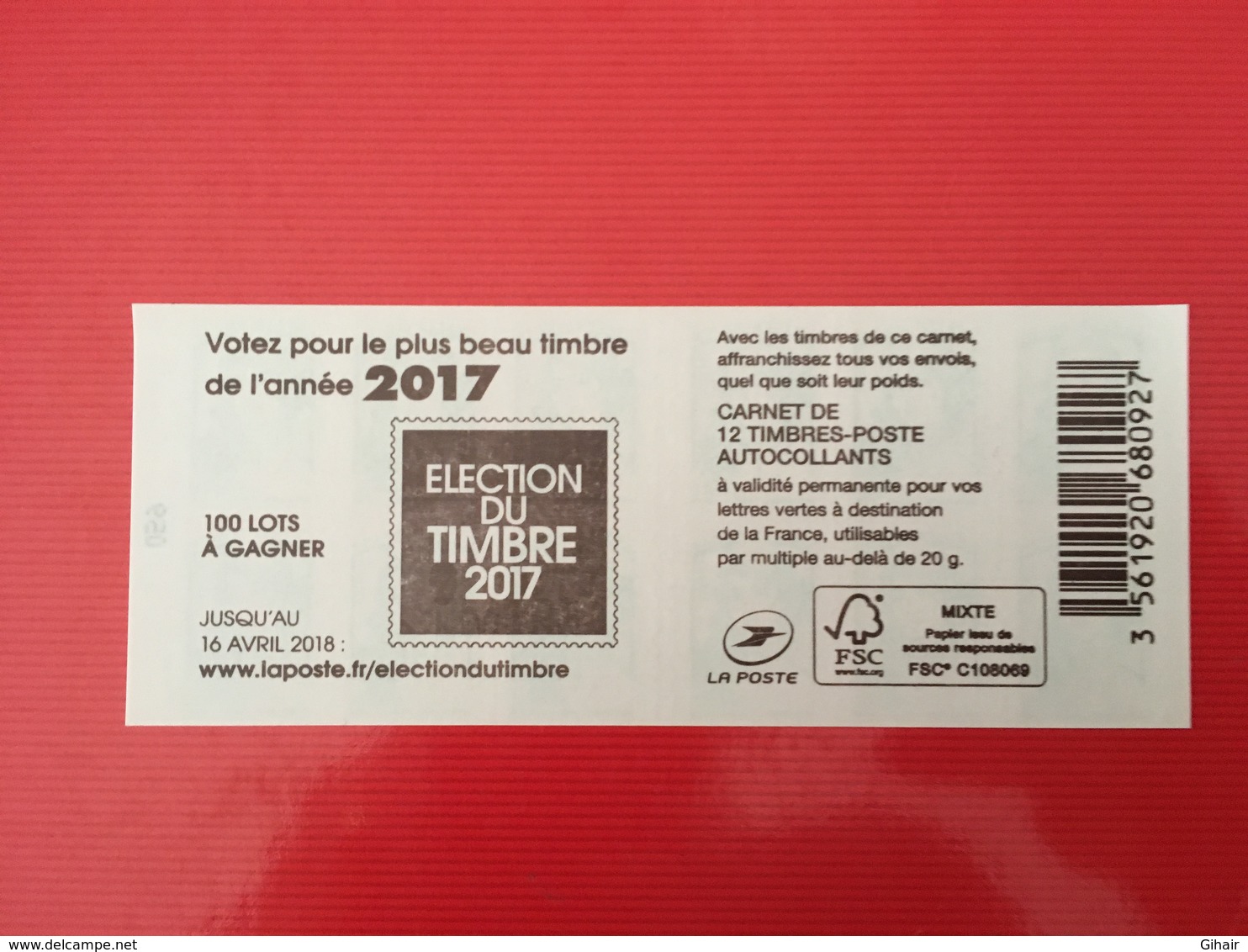 (2018) - Carnet 12 VP / Lettre Verte - Votez Pour Le Plus Beau Timbre De L'année 2017 - 2013-2018 Marianne De Ciappa-Kawena