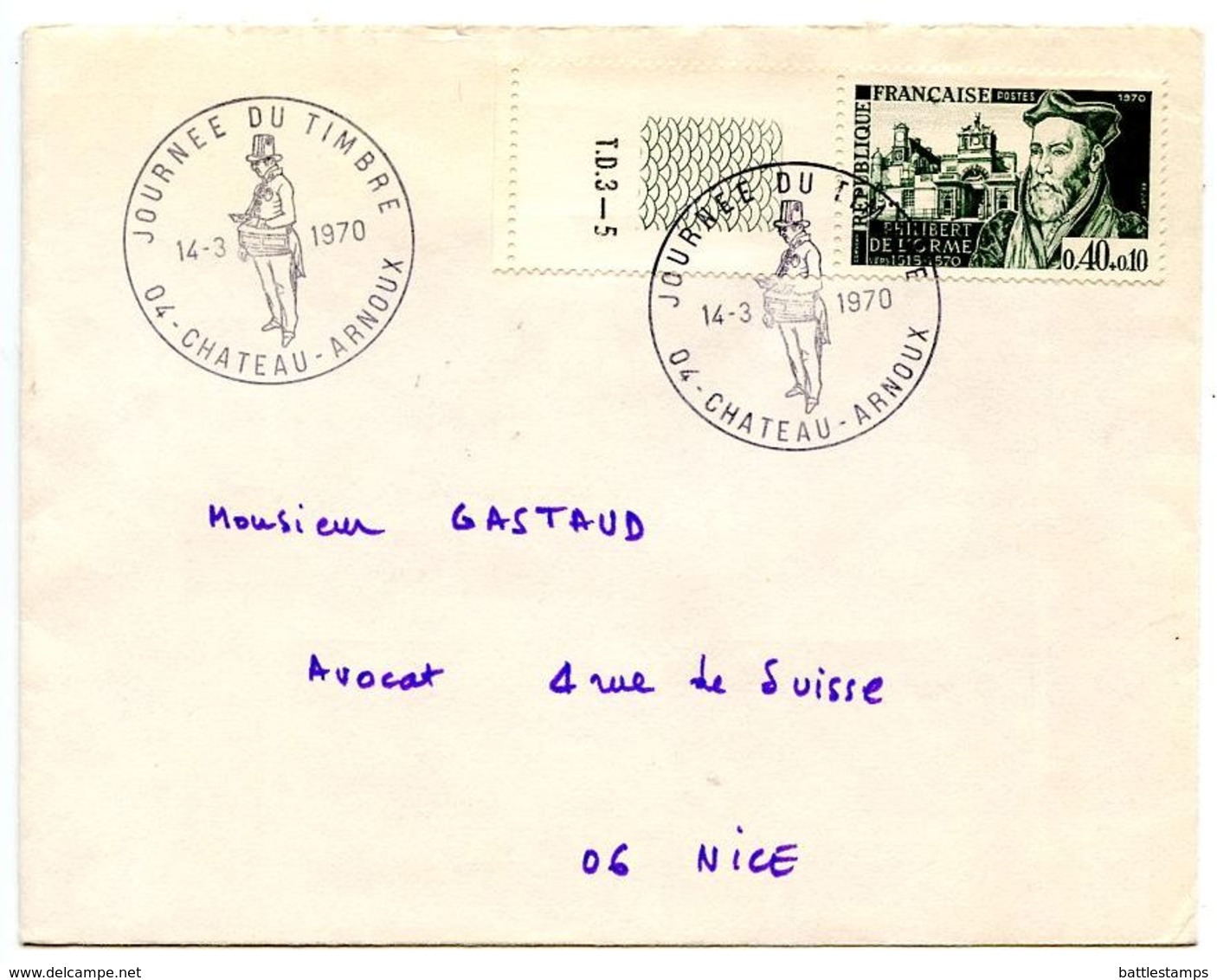 France 1970 Philatelic Cover Chateau-Arnoux W/ Stamp Day Postmarks - Commemorative Postmarks