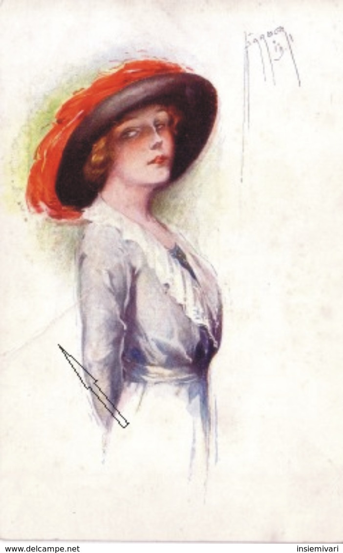 CARTOLINA"RAGAZZA ELEGANTE CON CAPPELLO ROSSO" ILLUSTRAT. A.COURT BARBER 1922. - Barber, Court