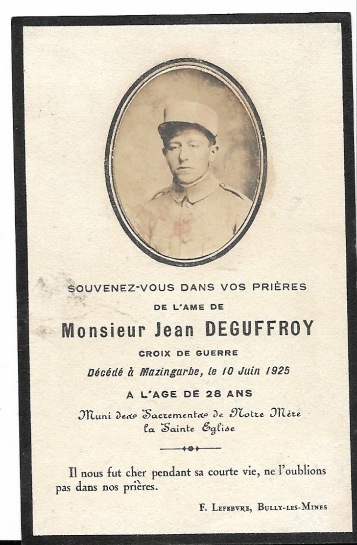 Faire-part Décès De DEGUFFROY Jean -( 1925 ) - Mazingarbe ( 62)  - PE - Esquela