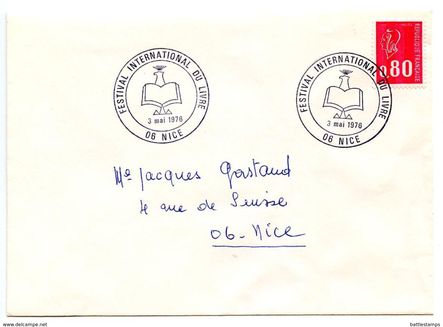 France 1976 Philatelic Cover Nice, International Book Festival - Commemorative Postmarks