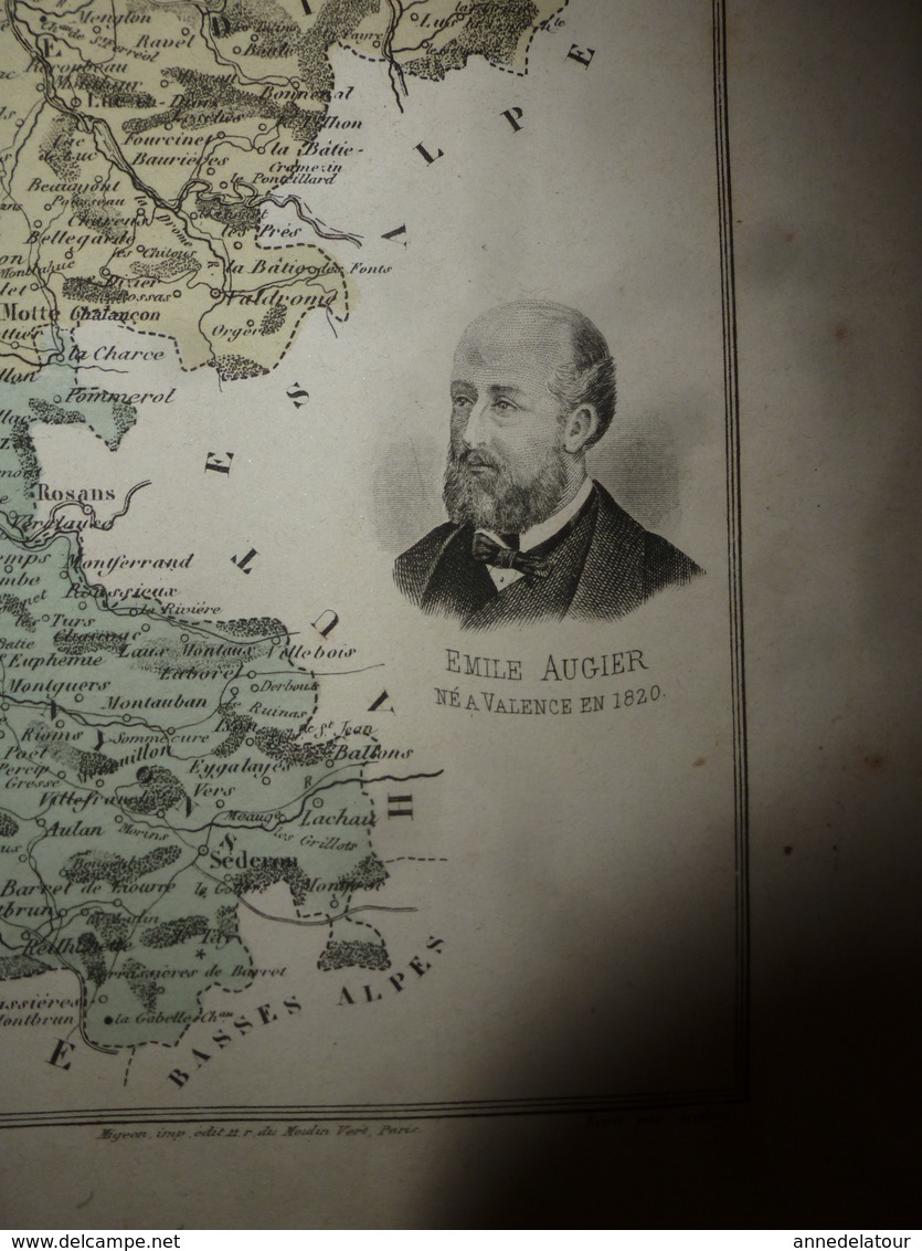 1880 Carte Géographique & Descriptif De La DRÔME (Valence),gravures En Taille Douce Par Migeon, Imprimeur-Géographe - Landkarten