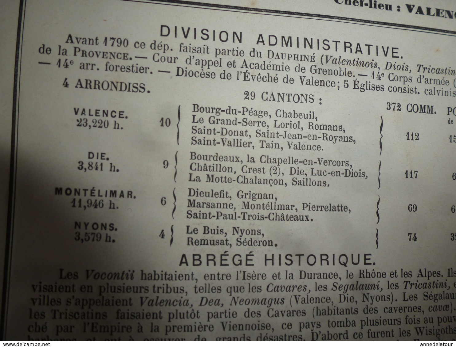 1880 Carte Géographique & Descriptif de la DRÔME (Valence),gravures en taille douce par Migeon, Imprimeur-Géographe