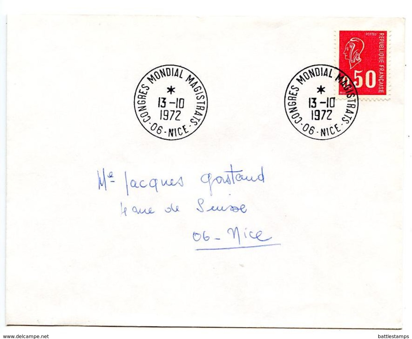 France 1972 Philatelic Cover Nice, Congres Mondial Magistrats - Commemorative Postmarks