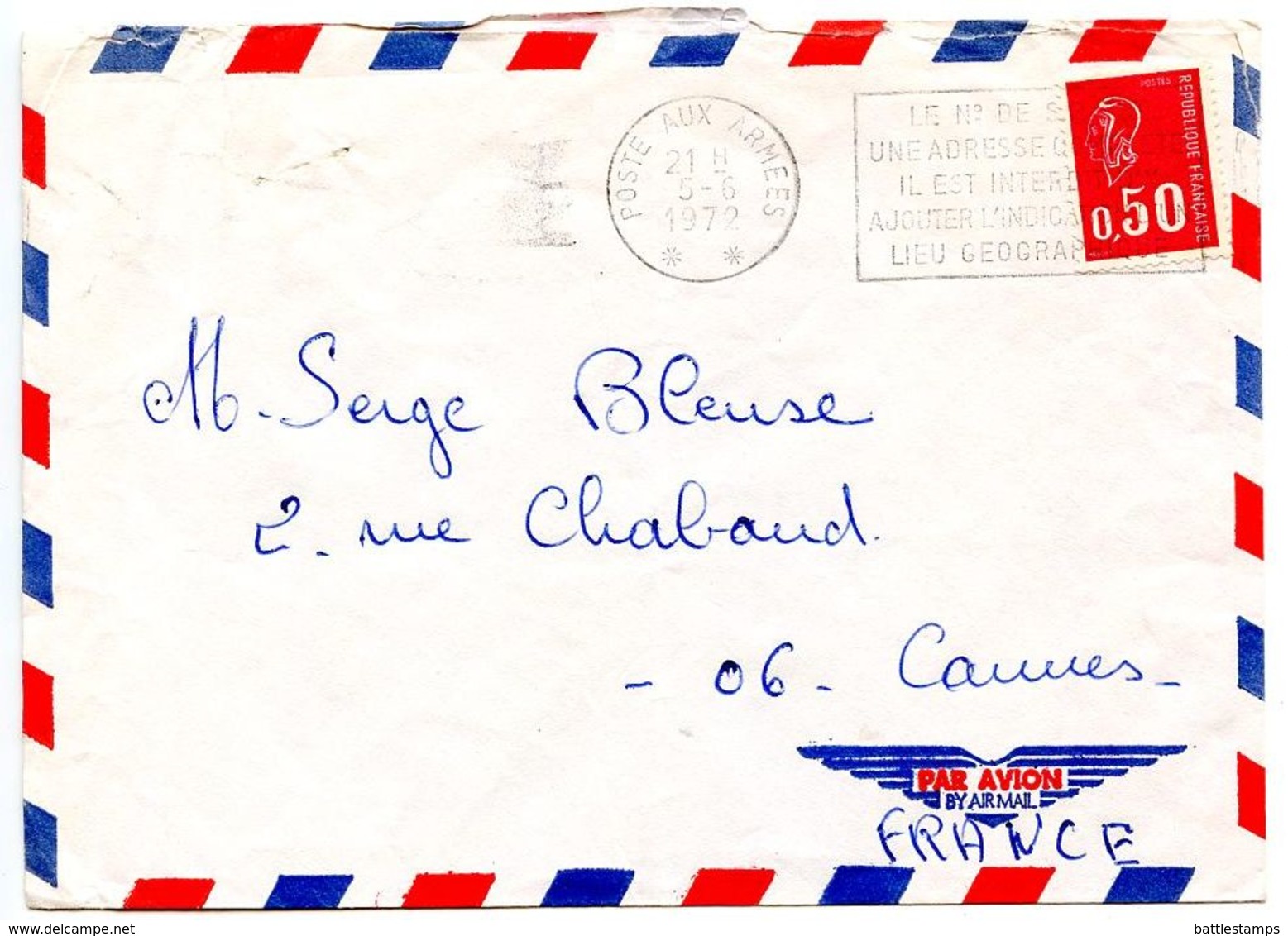 France 1972 Military Cover Poste Aux Armees, French Polynesia To Cannes - Military Postmarks From 1900 (out Of Wars Periods)