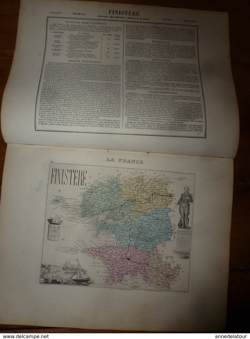 1880 Carte Géographique & Descriptif Du FINISTERE (Quimper, Brest),gravures Taille Douce Par Migeon, Imprimeur-Géographe - Cartes Géographiques