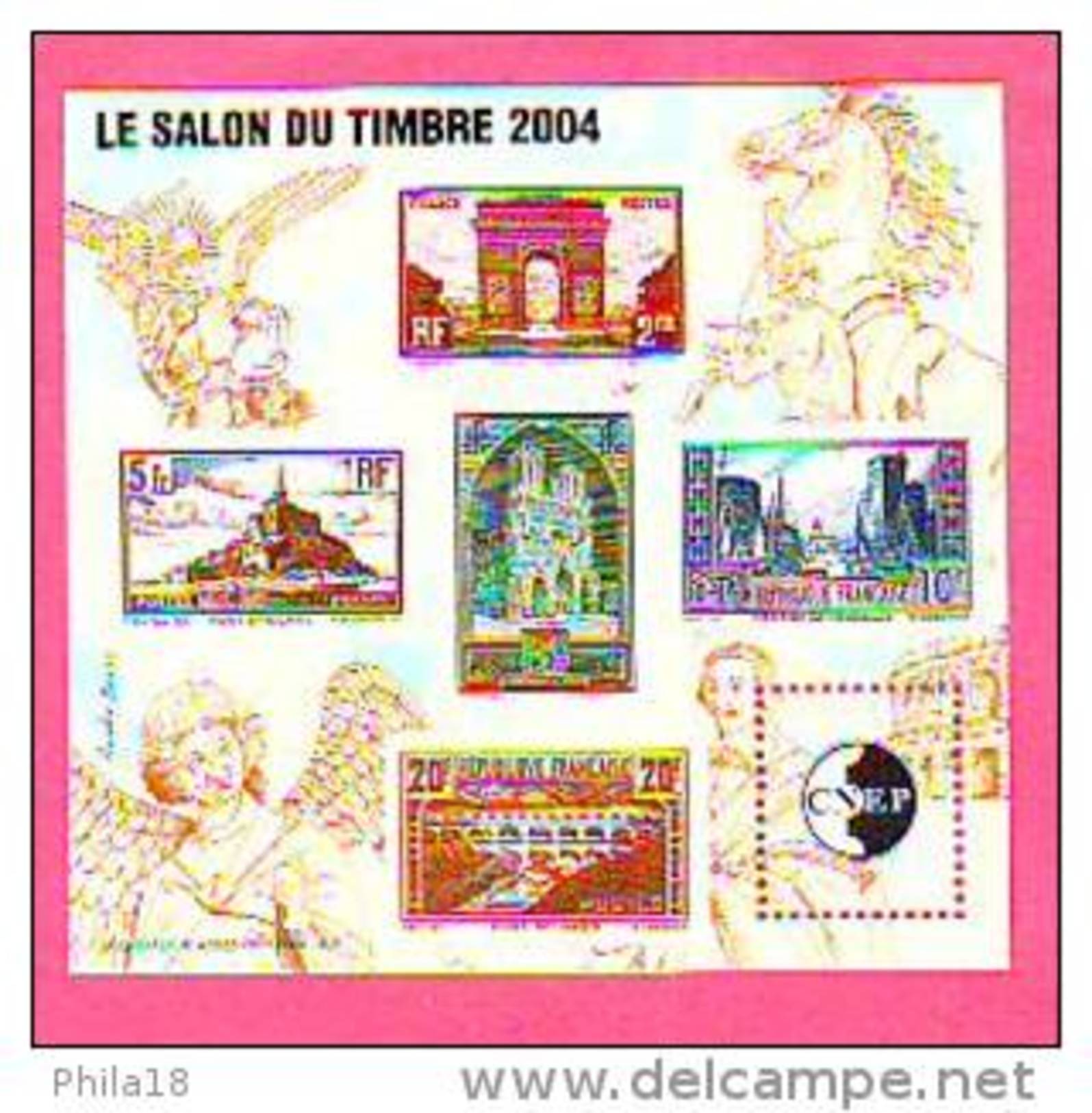 BLOC CNEP 2004 N° 41 **- SALON DU TIMBRE PARIS PONT DU GARD PORT  LA ROCHELLE MONT ST MICHEL ARC  TRIOMPHE CATHE REIMS - CNEP