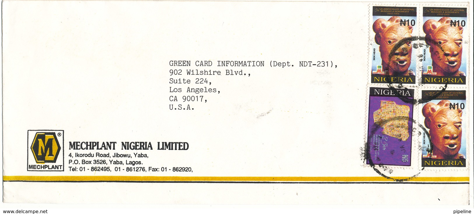 Nigeria Cover Sent To USA 22-1-1996 Topic Stamps - Nigeria (1961-...)
