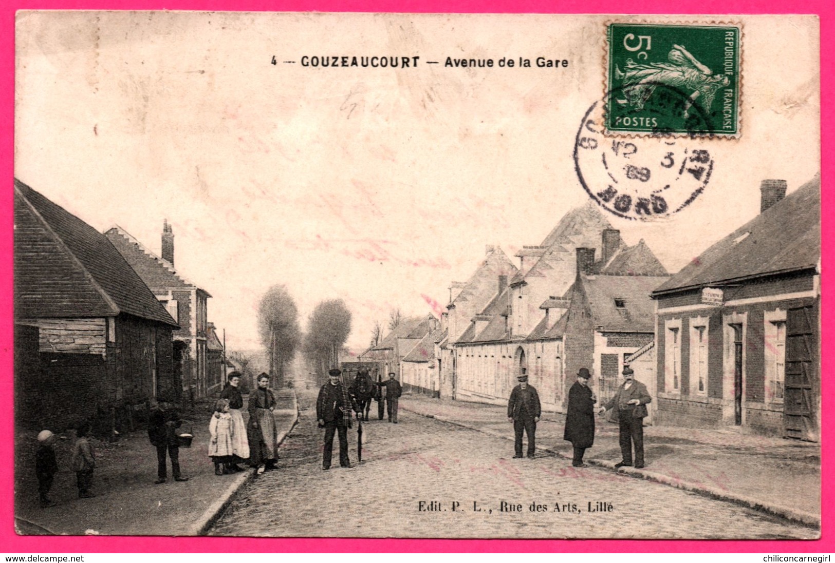 Gouzeaucourt - Avenue De La Gare - Enfant - Cheval De Trait - Attelage - Animée - Edit. P.L. - 1909 - Marcoing