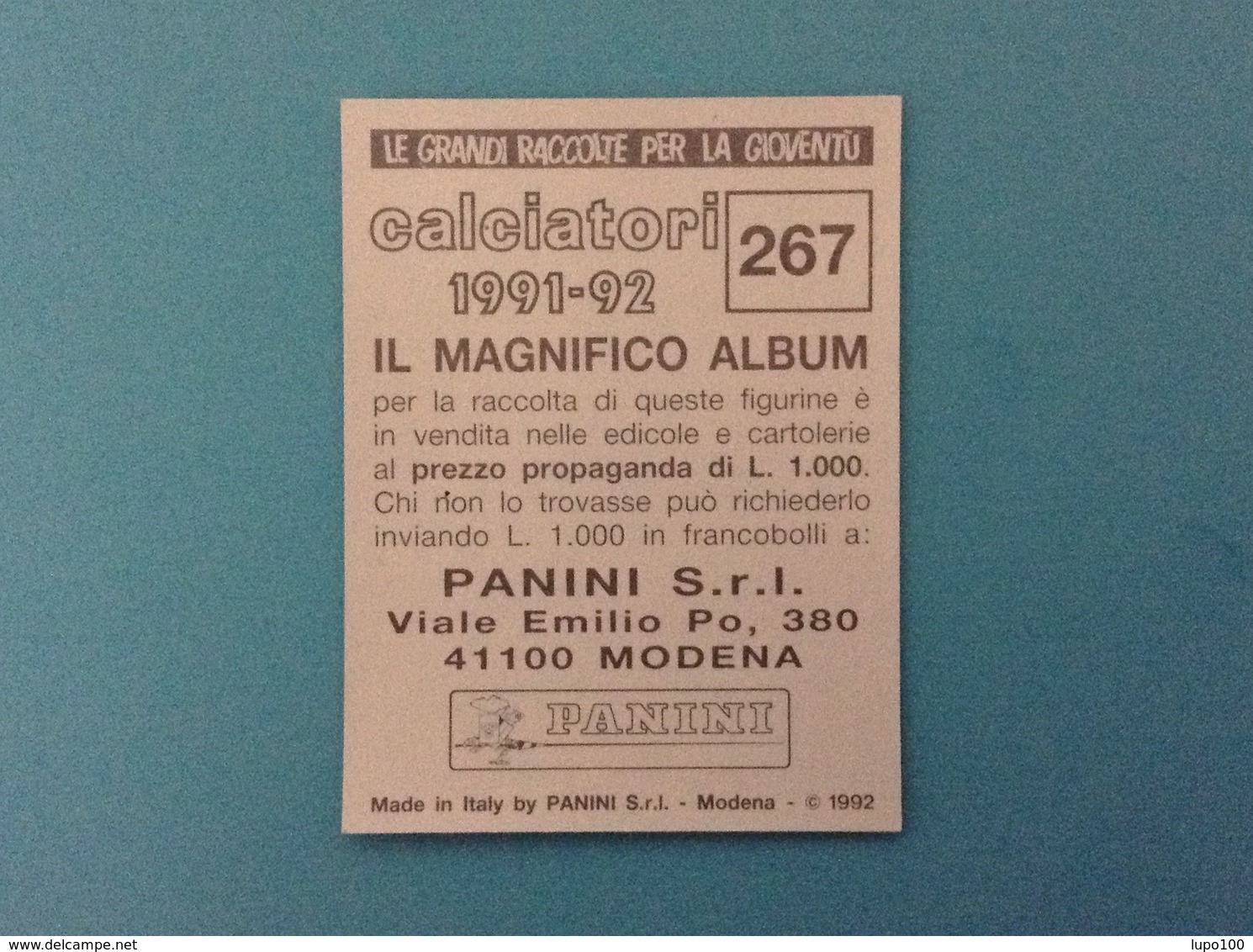 FIGURINA CALCIATORI PANINI 1991 1992 N. 267 SCUDETTO ROMA - NUOVA - Edizione Italiana